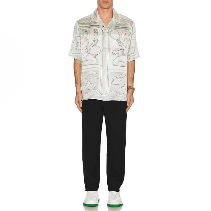 casablanca tennis goddess print silk short-sleeve shirt
